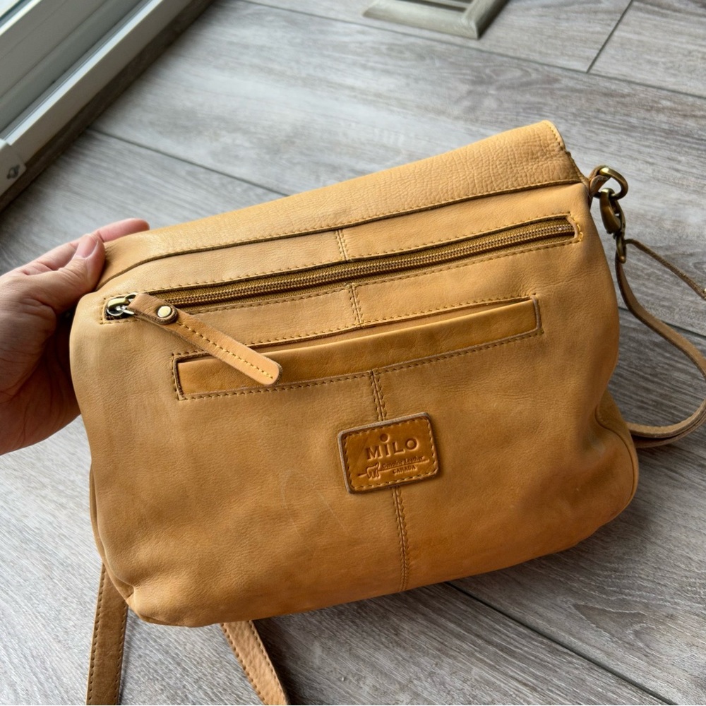 Milo Genuine Tan Leather Braided Leather Foldover Crossbody Bag - Picture 6 of 16